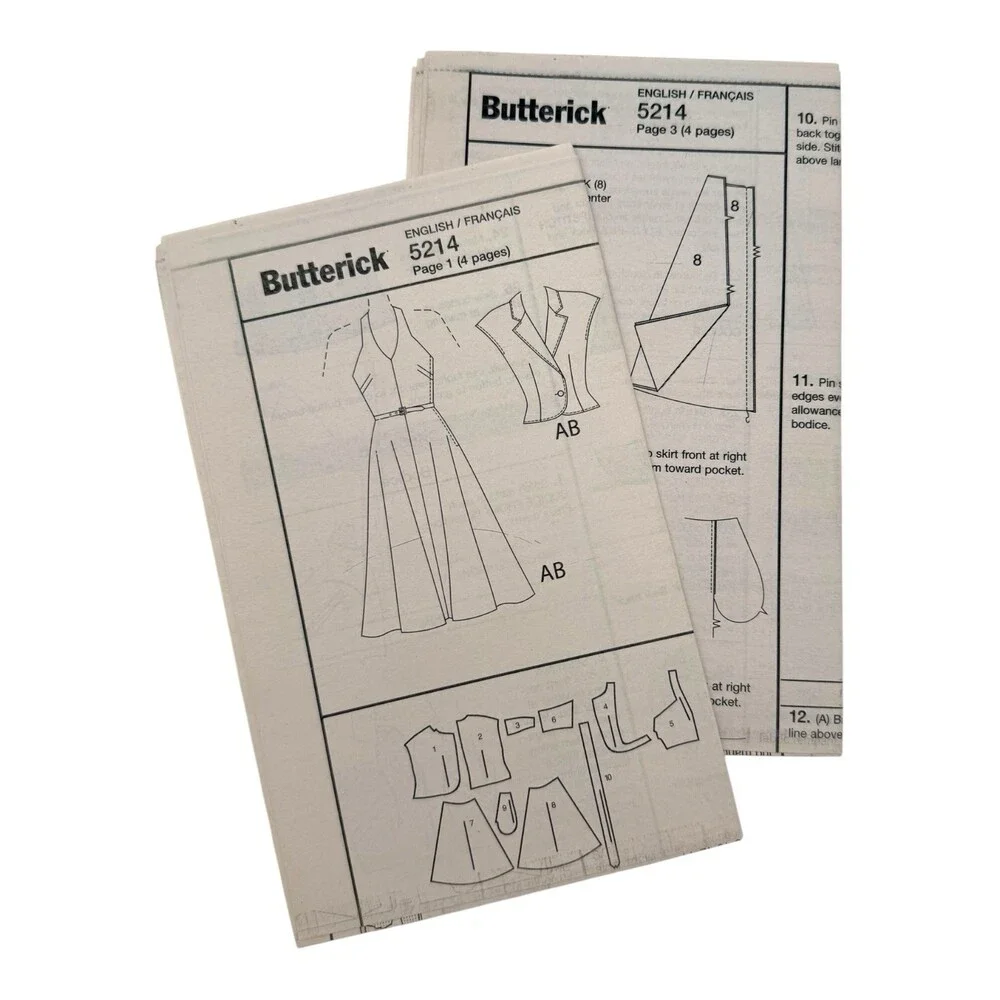 2008 Butterick Retro '47 Sewing Pattern Misses Jacket Dress & Belt Sz8-14 #B5214